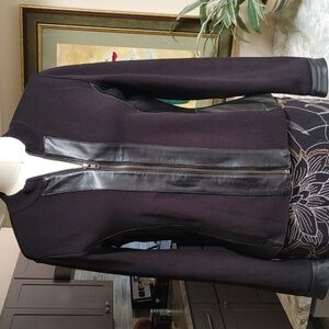 VTG Nancy Bolan Black Knit Leather Jacket Sz M